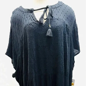 NWT SONOMA Women Short Sleeve Pullover Keyhole Neck Lined Black Maxi Dress Sz 4X